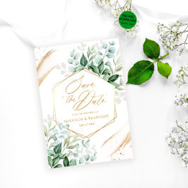 Elegant Eucalyptus Guld Bröllop spara datum Inbjudningar