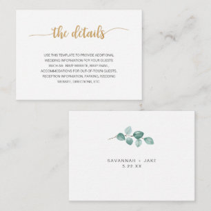 Elegant Eucalyptus Guld bröllopsinfo detalj kort