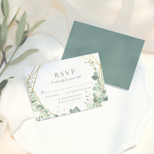 Elegant Eucalyptus & Guld Geometric Bröllop OSA Kort