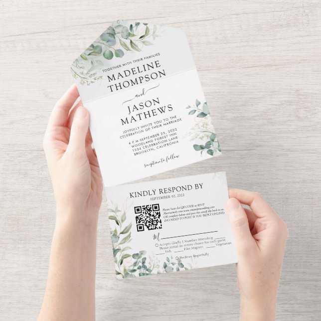 Elegant Eucalyptus Guld Greenery QR Code Bröllop (Tearaway)