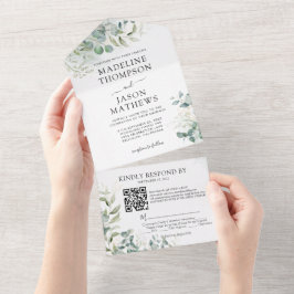 Elegant Eucalyptus Guld Greenery QR Code Bröllop