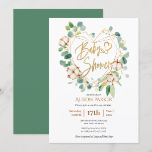 Elegant Eucalyptus Guld Hjärtkrans Babyskor Inbjudningar