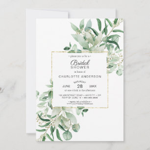 Elegant Eucalyptus + guld ram möhippa Invi Inbjudningar