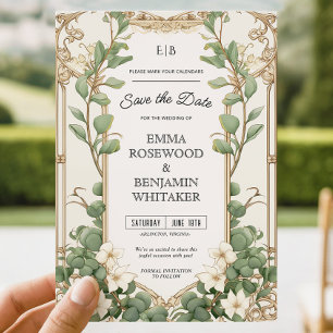 Elegant Eucalyptus Guld Ram Spara datumkortet Inbjudningar
