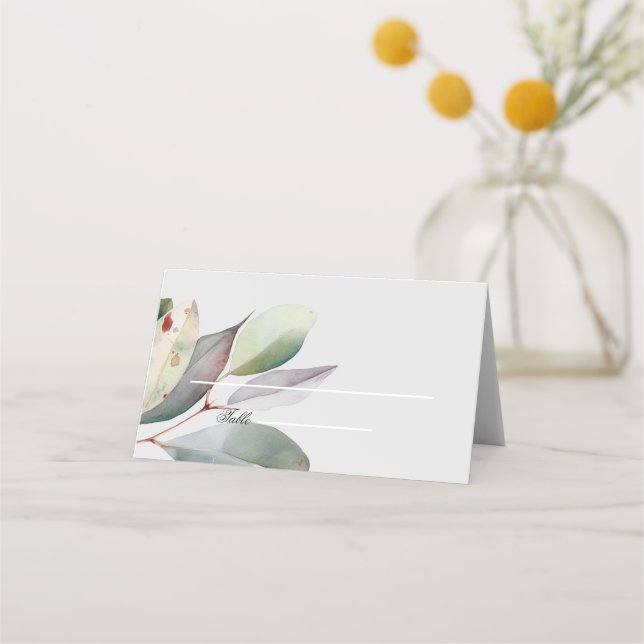 Elegant eucalyptus hopfällt platskort placeringskort (Framsida)
