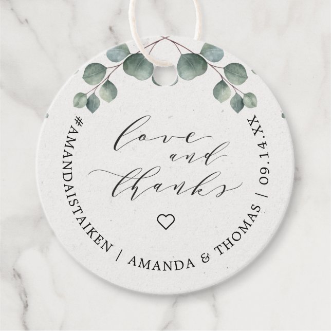 Elegant Eucalyptus Kärlek och tack Monogram Gåvor Etiketter (Framsida)