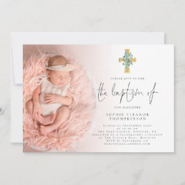 Elegant Eucalyptus Kor Photo Baptism Inbjudningar