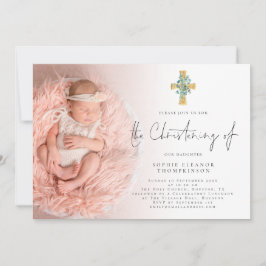 Elegant Eucalyptus Kor Photo Christening Inbjudningar