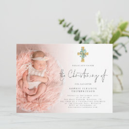 Elegant Eucalyptus Kor Photo Christening Inbjudningar