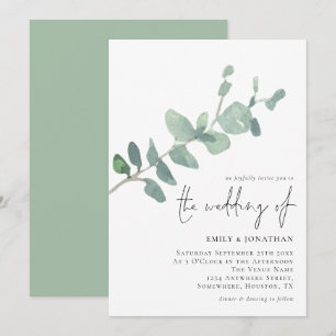 Elegant Eucalyptus Lämna Script-bröllopsinbjudan Inbjudningar