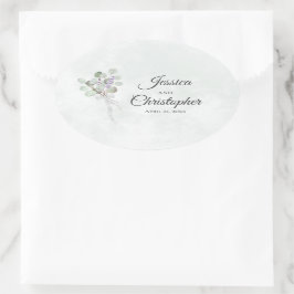 Elegant Eucalyptus & Lavender Bouquet Bröllop Ovalt Klistermärke