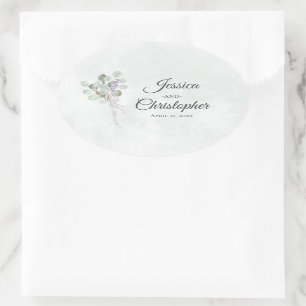 Elegant Eucalyptus & Lavender Bouquet Bröllop Ovalt Klistermärke