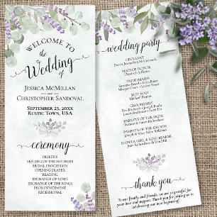 Elegant Eucalyptus & Lavender Watercolor Bröllop Program