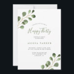 Elegant eucalyptus löv 30års födelsedag party inbjudningar<br><div class="desc">Rustik,  modern eucalyptus greenery foliage Lycklig Trettionde födelsedagsfest inbjudan.</div>
