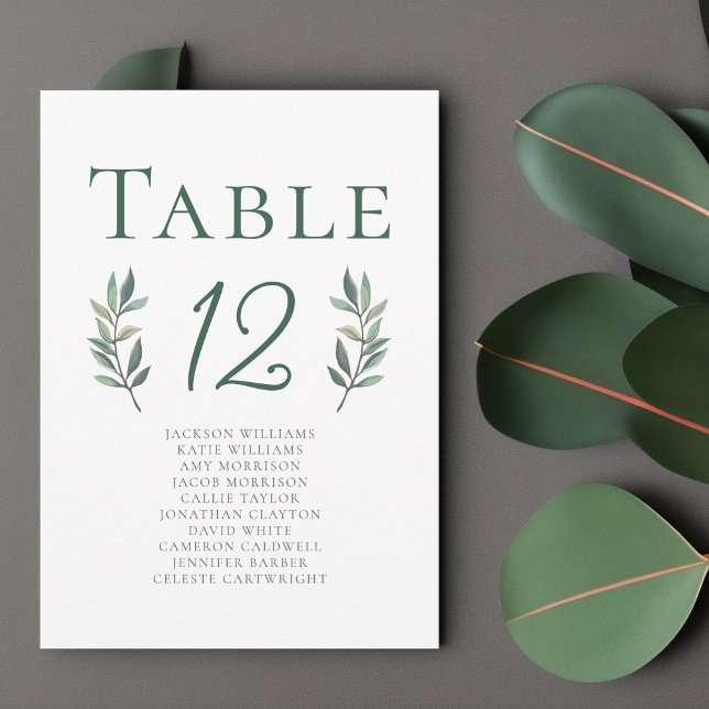 Elegant Eucalyptus Löv Bröllop Bordsnummer Card (Skapare uppladdad)
