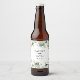 Elegant Eucalyptus Löv Bröllop Ölflaska Etikett
