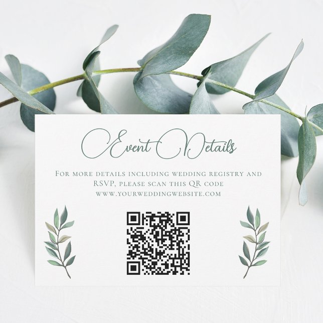 Elegant Eucalyptus Löv Bröllop QR-kod OSA Kort (Skapare uppladdad)