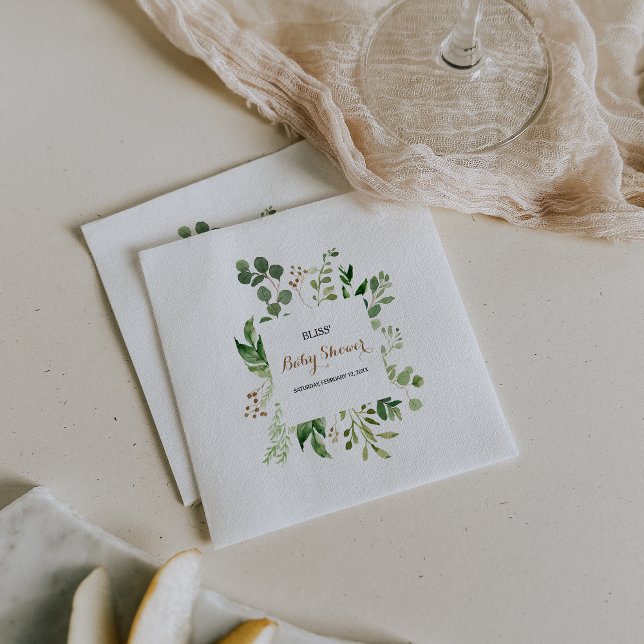 Elegant Eucalyptus Löv Greenery Baby Shower Pappersservett (Skapare uppladdad)