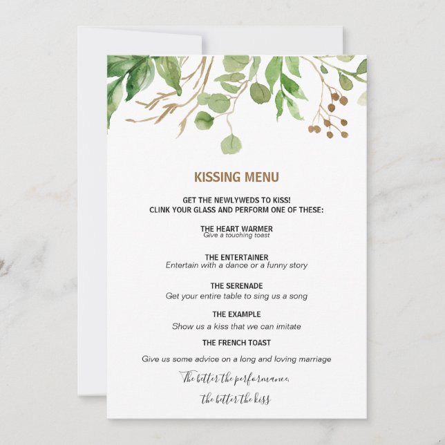 Elegant Eucalyptus Löv Greenery Kissing Menu (Framsida)