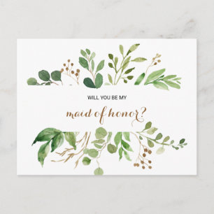 Elegant Eucalyptus Löv Greenery Maid of honor Inbjudan Vykort