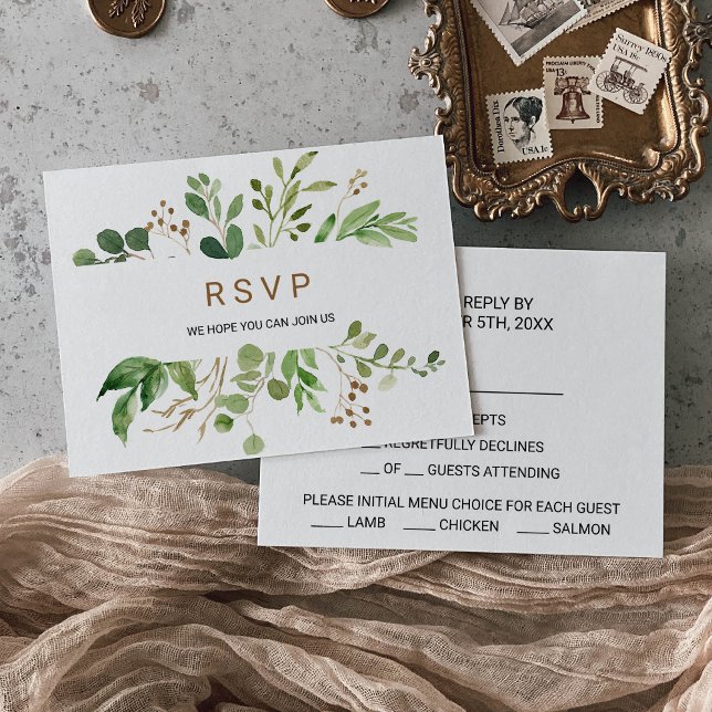 Elegant Eucalyptus Löv Greenery Menu Choice OSA Kort (Skapare uppladdad)
