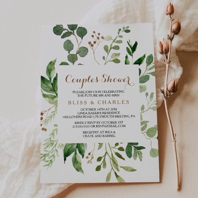 Elegant Eucalyptus Löv Greenery Par Shower Inbjudningar (Skapare uppladdad)