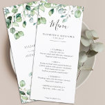 Elegant eucalyptus löv greenery simple bröllop meny<br><div class="desc">Den här menyn i anpassade bröllop är perfekt för vilken snyggt som helst, och giftermål middag i elegant, skapat att samordna med vår "Airy Eucalyptus and Guld Elegant bröllop"-samling. Med en contemporary och en bukett av eukalyptus löv kompletterad med delikat och mjukt grönt och gyllene (tryckt) är den här menyn...</div>