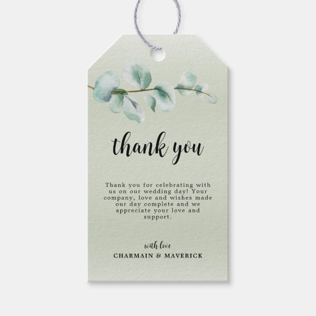 Elegant Eucalyptus löv Greenery Tack favör Presentetikett (Framsidan)