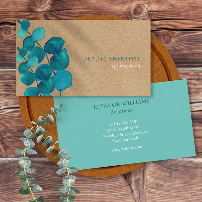 Elegant Eucalyptus Löv Rustic Kraft Visitkort (Elegant Eucalyptus Leaves Rustic Kraft Business Card)