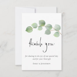 Elegant Eucalyptus Löv Script Photo Tack Kort