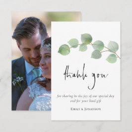 Elegant Eucalyptus Löv Script Photo Tack Kort