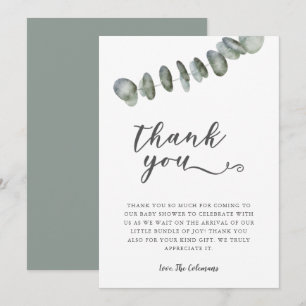 Elegant Eucalyptus Löv Watercolor Baby Shower Tack Kort
