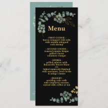 Elegant Eucalyptus Lövs Faux Guld Bröllop Menu