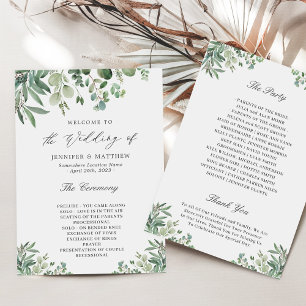 Elegant Eucalyptus Lövs Greenery Bröllop Program