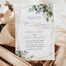 Elegant Eucalyptus Lövs Greenery Guld Bröllop Inbjudningar