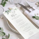 Elegant Eucalyptus Lövs Greenery Guld Bröllop Meny<br><div class="desc">Vackra bröllop-menykort med vattenfärgad eukalyptus och guld löv.</div>