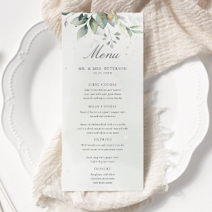 Elegant Eucalyptus Lövs Greenery Guld Bröllop Meny