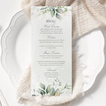 Elegant Eucalyptus Lövs Greenery Guld Bröllop Meny<br><div class="desc">Vackra bröllop-menykort med vattenfärgad eukalyptus och guld löv. Valet av perfekt för vår och sommar-bröllop.</div>