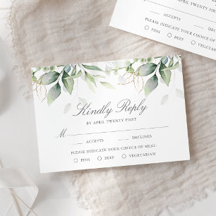 Elegant Eucalyptus Lövs Greenery Guld Bröllop OSA Kort