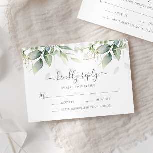 Elegant Eucalyptus Lövs Greenery Guld Bröllop OSA Kort