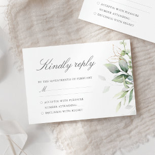 Elegant Eucalyptus Lövs Greenery Guld Bröllop OSA Kort