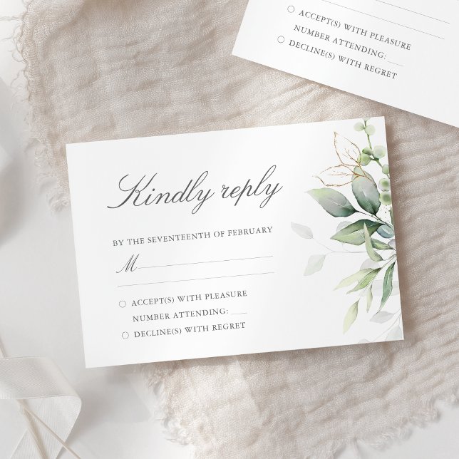 Elegant Eucalyptus Lövs Greenery Guld Bröllop OSA Kort (Skapare uppladdad)
