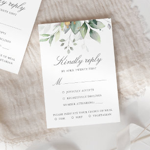 Elegant Eucalyptus Lövs Greenery Guld Bröllop OSA Kort