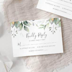 Elegant Eucalyptus Lövs Greenery Guld Bröllop OSA Kort