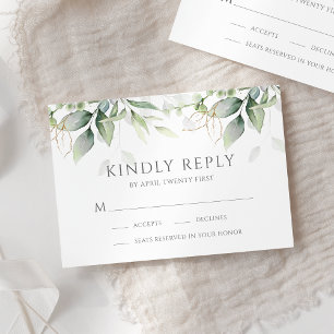 Elegant Eucalyptus Lövs Greenery Guld Bröllop OSA Kort