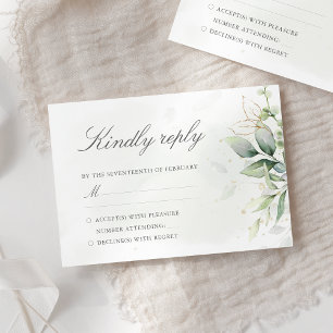 Elegant Eucalyptus Lövs Greenery Guld Bröllop OSA Kort