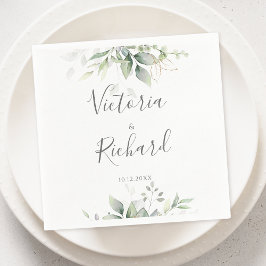 Elegant Eucalyptus Lövs Greenery Guld Bröllop Pappersservett