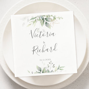 Elegant Eucalyptus Lövs Greenery Guld Bröllop Pappersservett