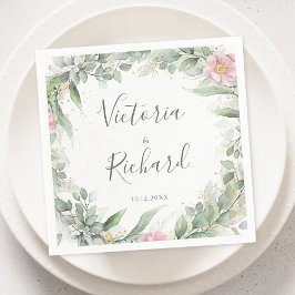 Elegant Eucalyptus Lövs Greenery Guld Bröllop Pappersservett