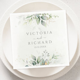 Elegant Eucalyptus Lövs Greenery Guld Bröllop Pappersservett